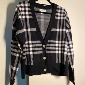 Rachel Zoe black and white plaid cardigan